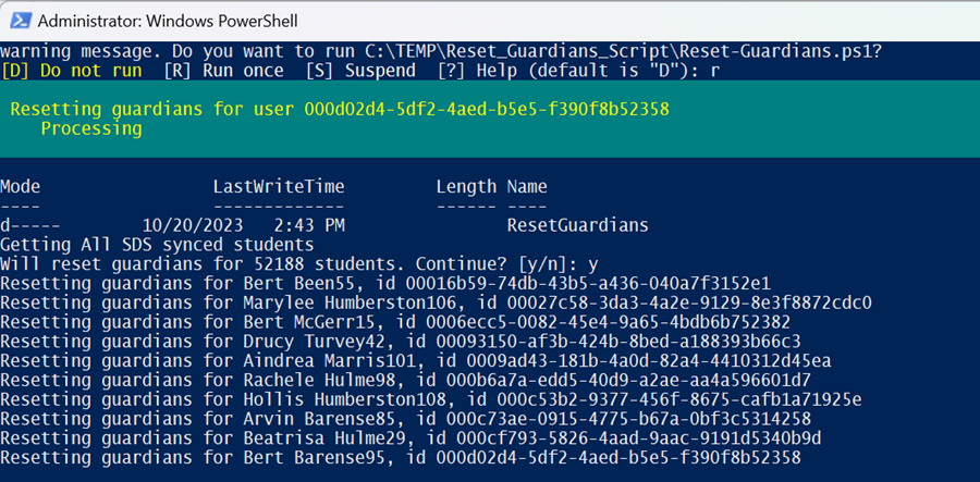 Screenshot showing script removing data.