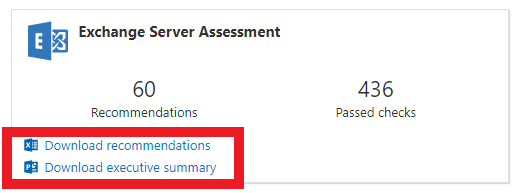 The Exchange Server Assessment tile and where to find the reports available to download.