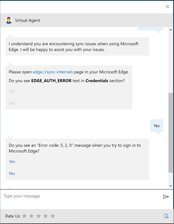  Virtual Agent chat window using assistance via text.