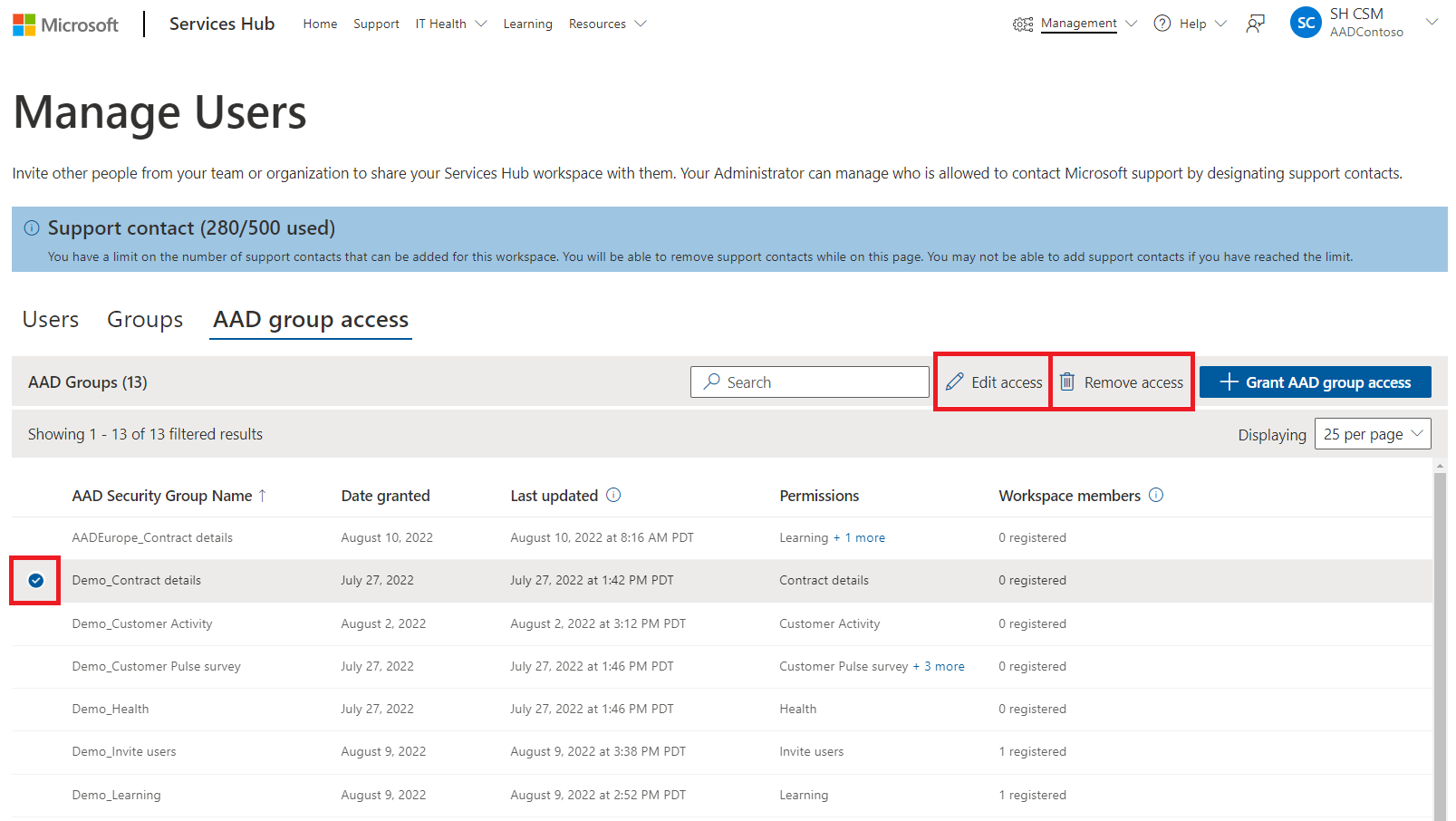 Microsoft Entra group access dashboard with a security group highlighted.