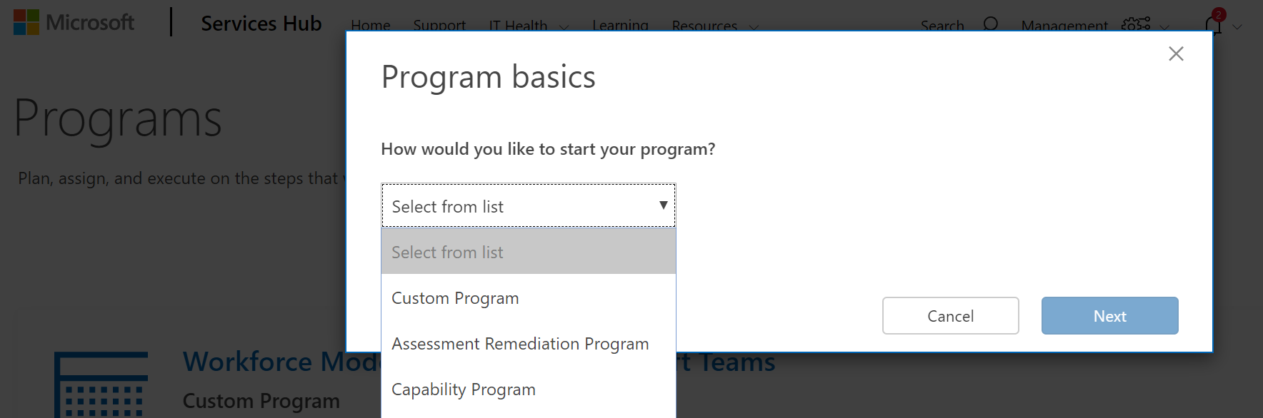Selecting type of Program.