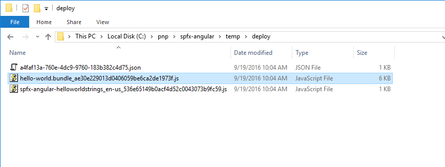 Screenshot of File Explorer showing the deploy folder with the Hello Word JavaScript file being highlighted.