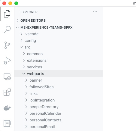 SharePoint Framework project with the different web parts that make up the Me-experience