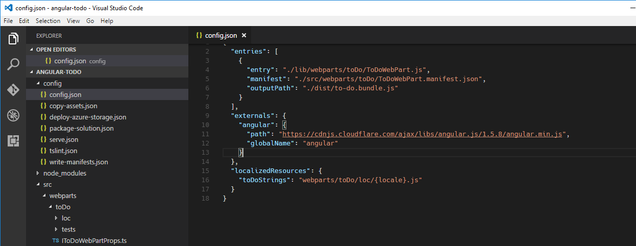 AngularJS added to the config.json file