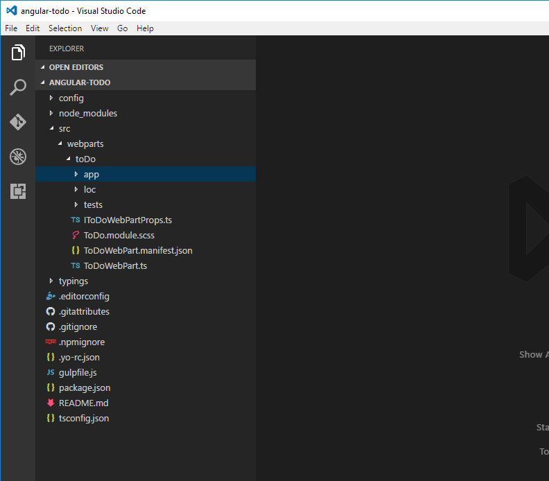 The app folder highlighted in Visual Studio Code
