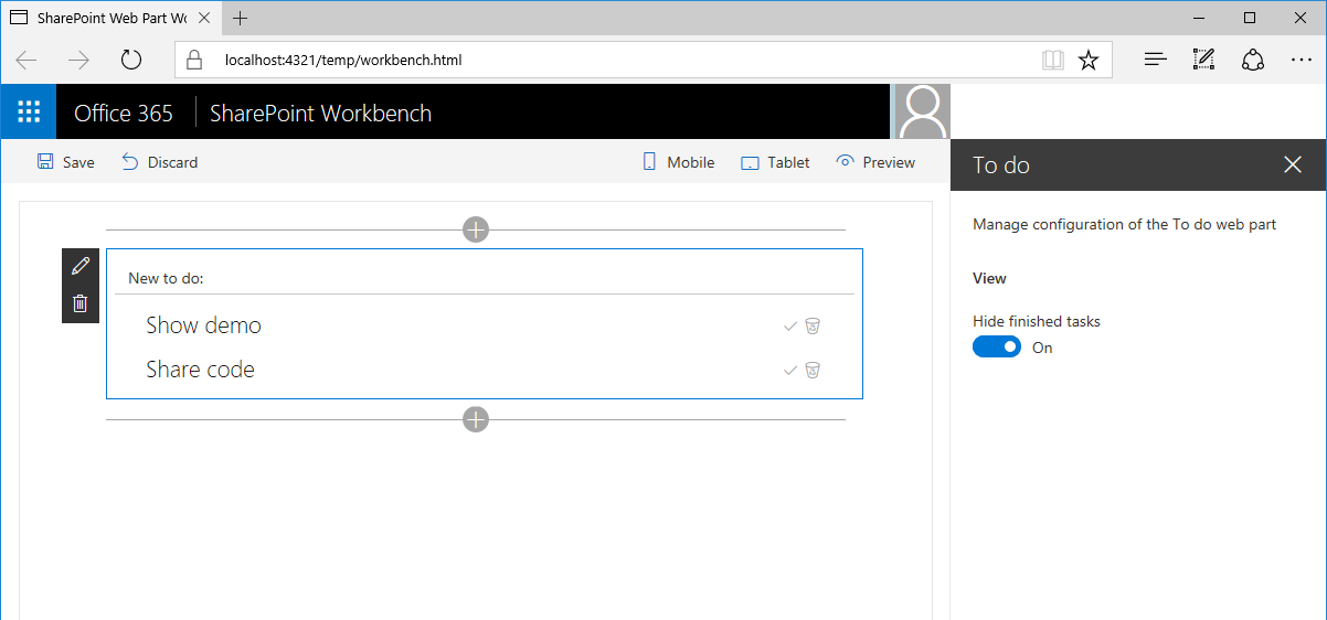 SharePoint Framework client-side web part built using AngularJS displayed in SharePoint workbench