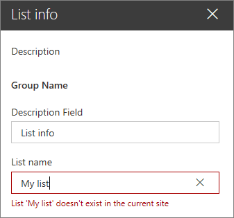Validation error displayed after providing a name of a list that doesn't exist in the current site