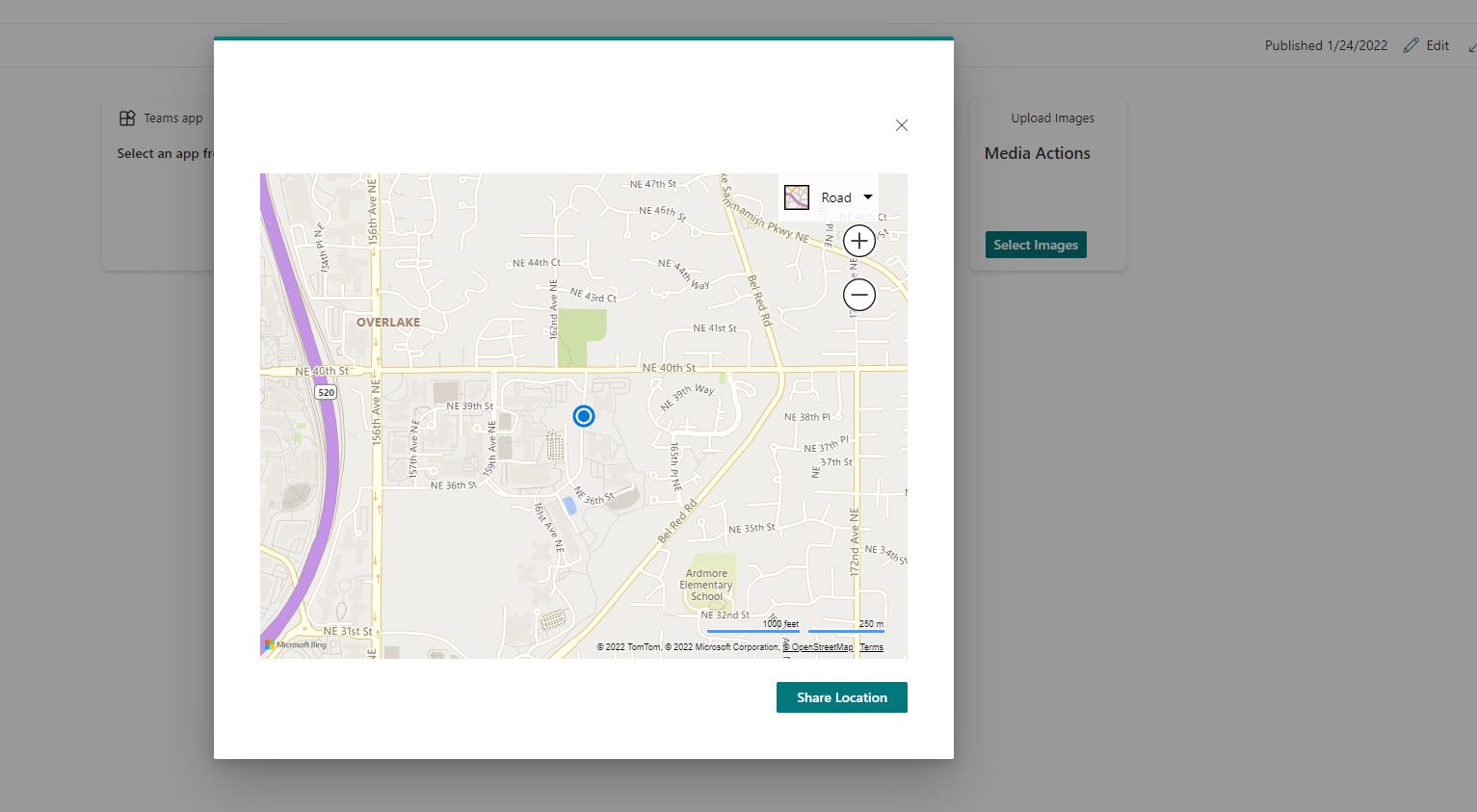 Screenshot of location panel