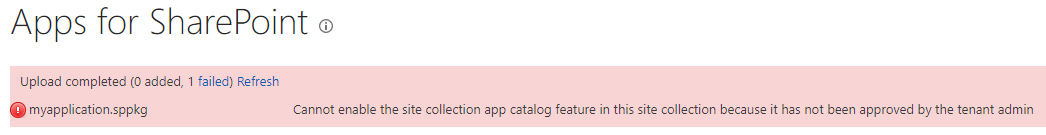 Screenshot illustrating how the app catalog will disallow adding new apps after it has been removed
