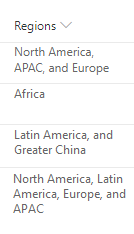 Screenshot of a field reads "North America, APAC, and Europe"
