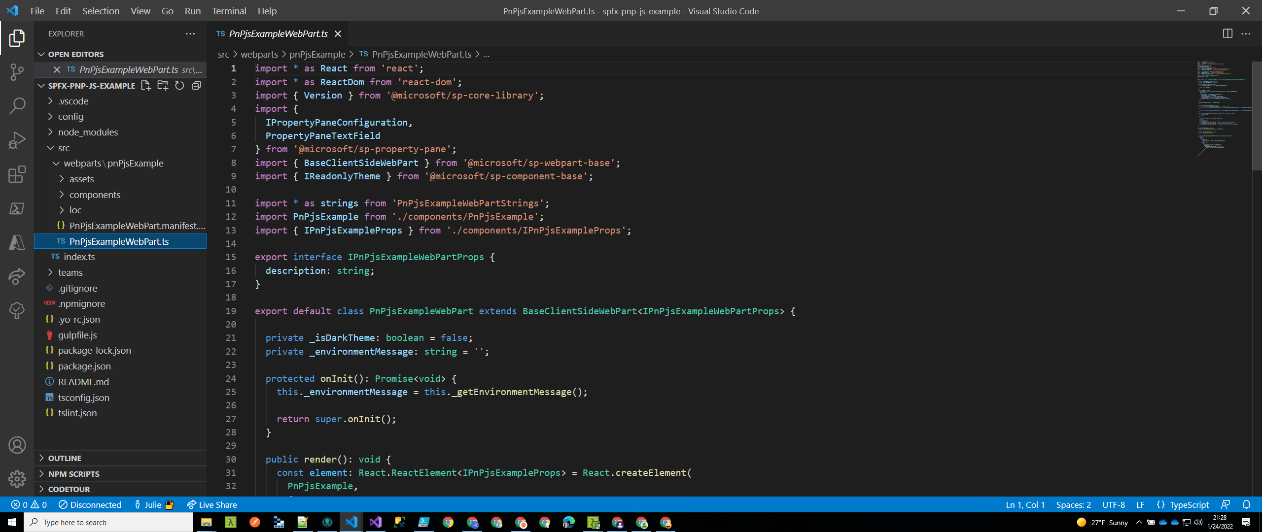 Project as first opened in Visual Studio Code
