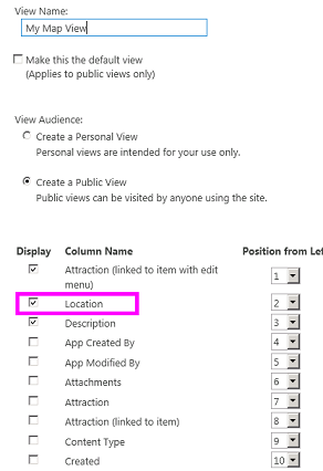 Select fields to appear in the view