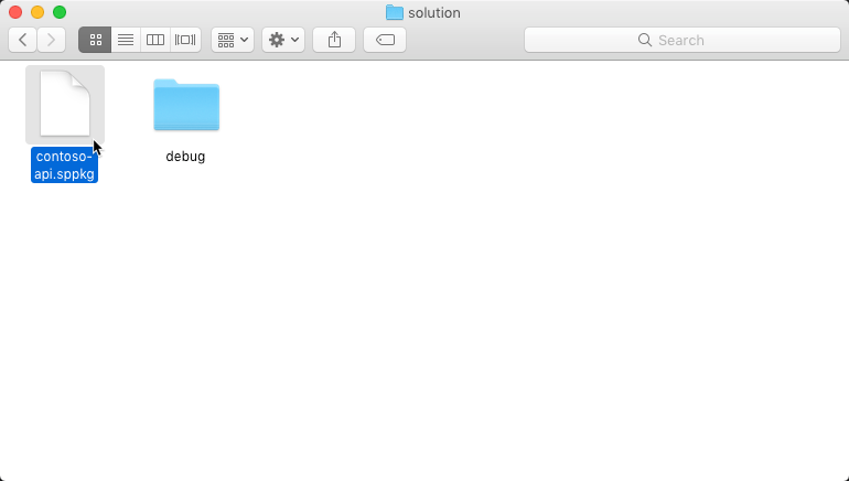 The 'sharepoint/solution' project folder opened in macOS Finder