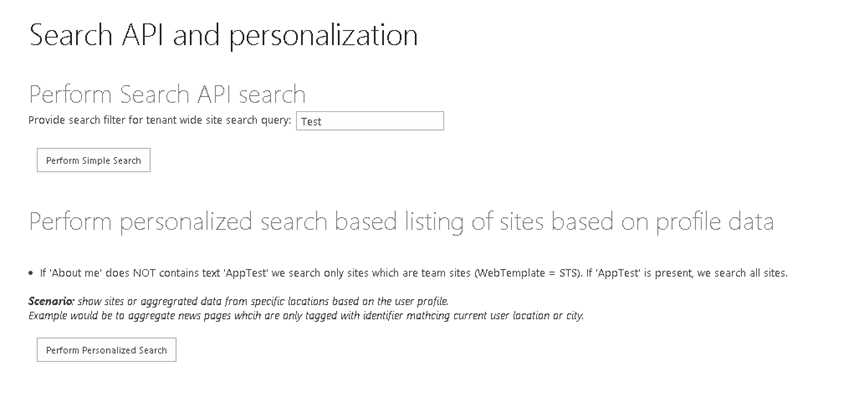 Personalized search results sample UI
