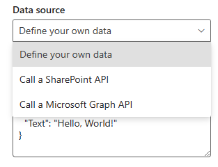 API options in the Data source selection in the webpart toolbox