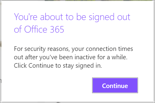 Inactive Microsoft 365 sign out warning message