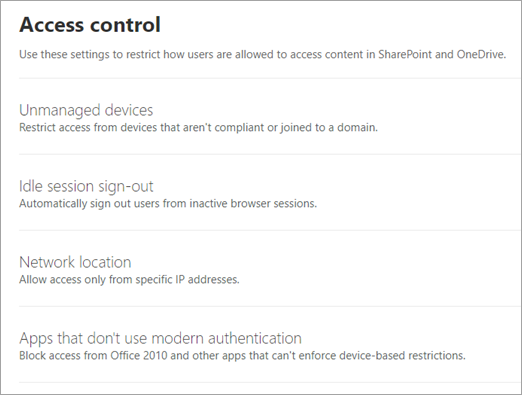 Access control settings for SharePoint