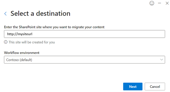 Select your destination and environment