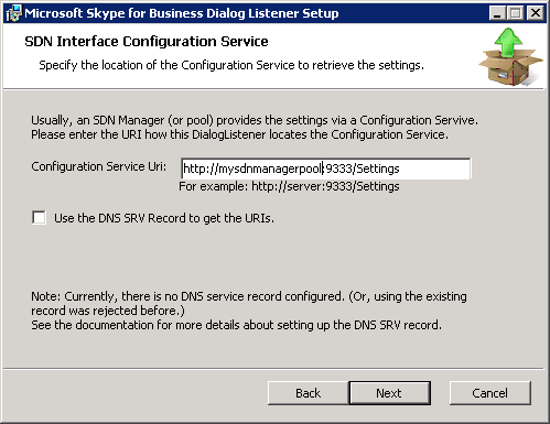 SDN Interface configuratin service setting
