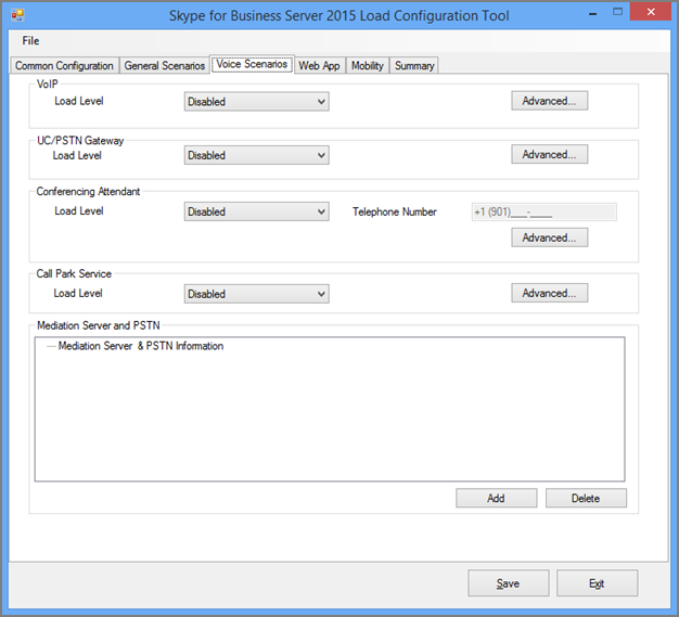 Load Configuration tool Voice Scenarios tab.