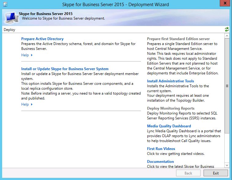 Skype for Business Server Deployment Wizard.