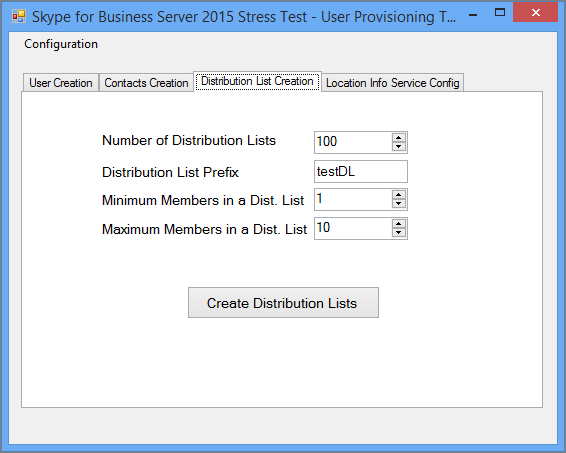User Provisioning tool showing the Distribution List Creation tab.