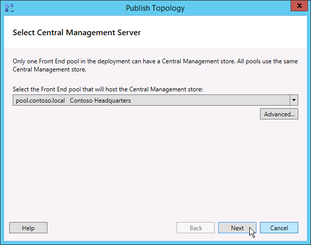 Select Central Management Store server.