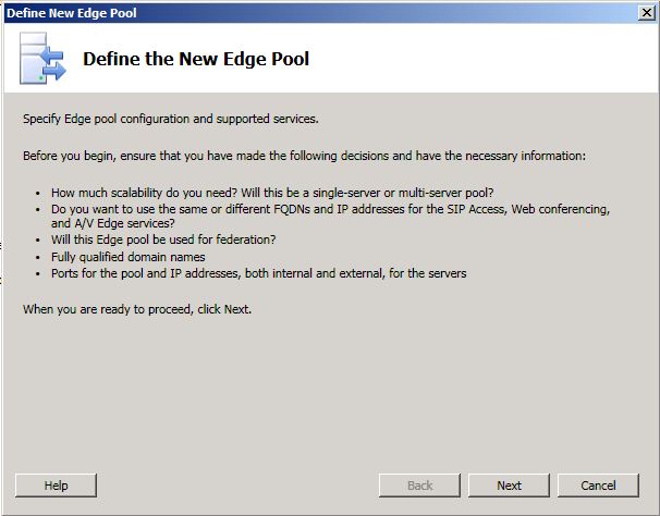 Define the New Edge Pool dialog box