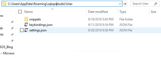 Screenshot of the settings.json file in the Windows Explorer folder structure.