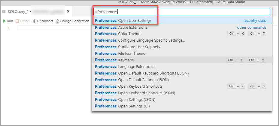 Open user settings command