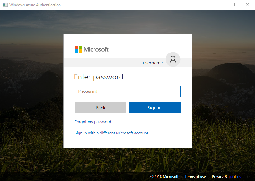 Windows Azure Authentication UI when using Active Directory Interactive authentication.