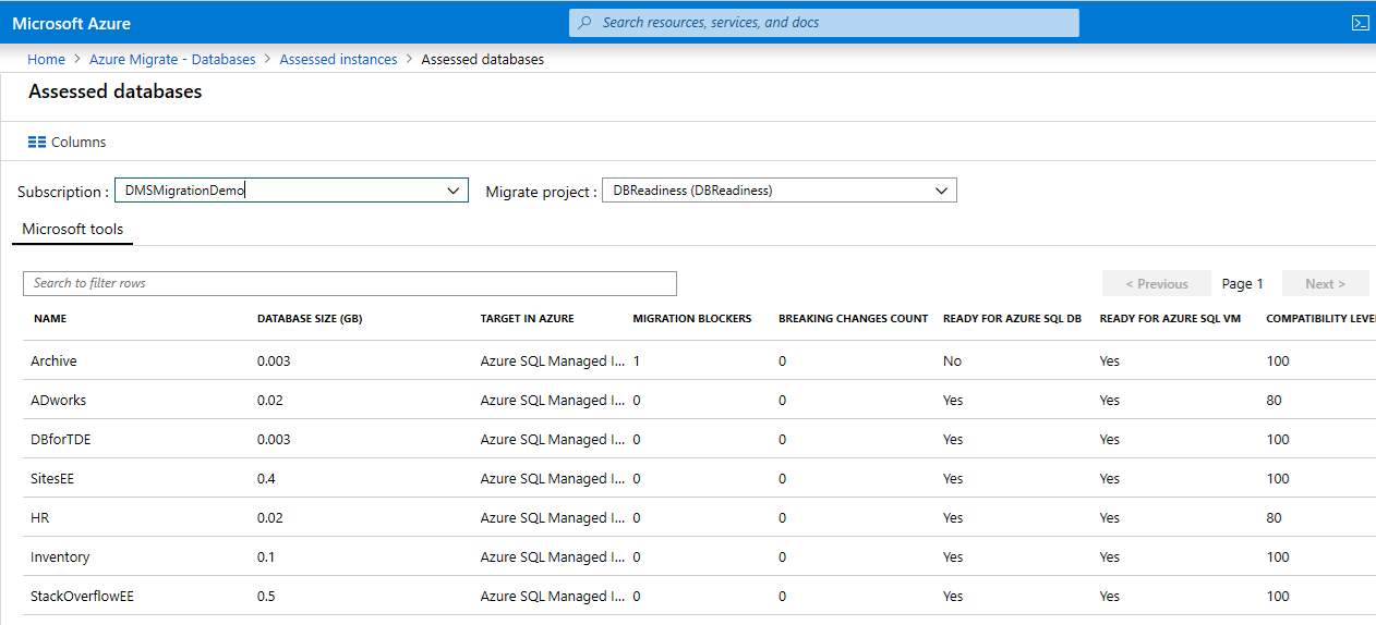 Azure Migrate - review database readiness