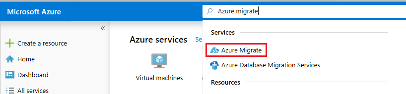 Azure Migrate - Azure portal - service search