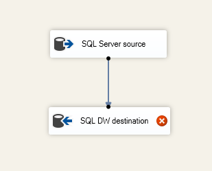 Screenshot showing the source and destination adapters. A blue arrow points from the source adapter to the destination adapter.