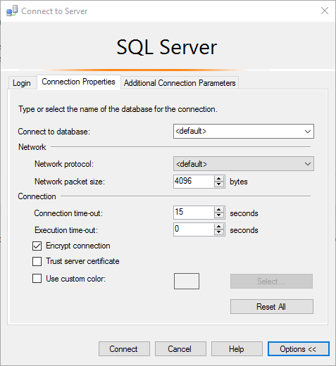 SSMS connection dialog