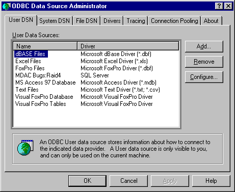 ODBC Data Source Administrator dialog box
