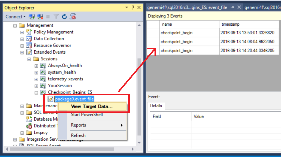 Advanced view of target data from extended events - SQL Server | Microsoft  Docs