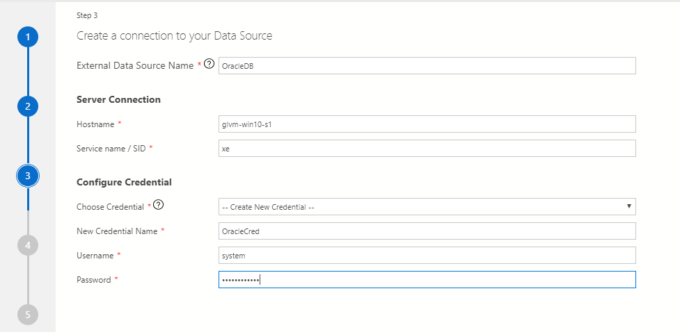 Screenshot showing Step 3 - Create a connection to your Data Source.