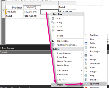 Screenshot showing how to insert a sparkline.