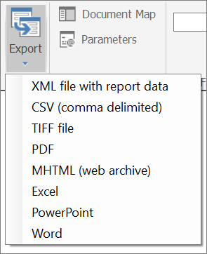 Screenshot showing the Export button in Report Builder.