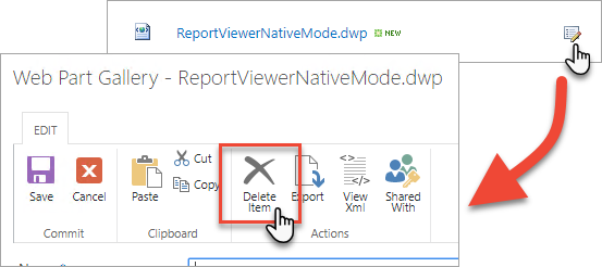 Edit and delete the Report Viewer Native Mode web part