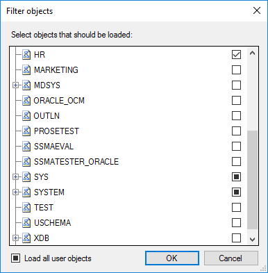 Screenshot of SSMA filter objects.