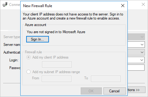 Screenshot of the New Firewall Rule dialog box with the Sign in option called out.