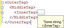 Screenshot of XML code with tooltip showing hidden code.
