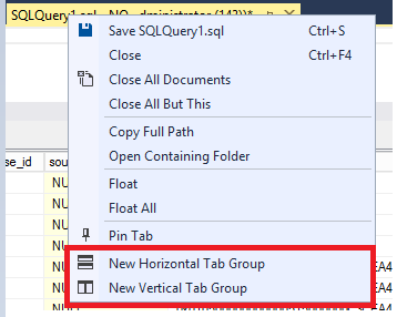 Query tab options