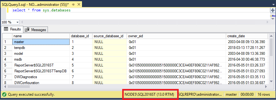 SQL Server instance name in the Query window