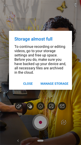Storage full message while editing on iPhone