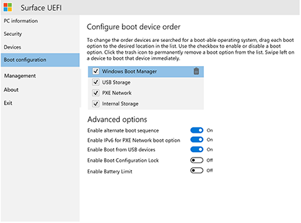 Configure the boot order for your Surface device.