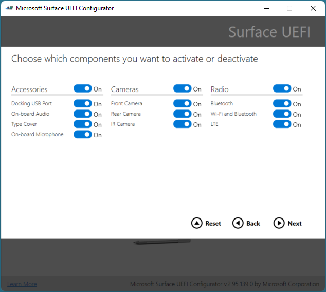 Disable or enable Surface components.