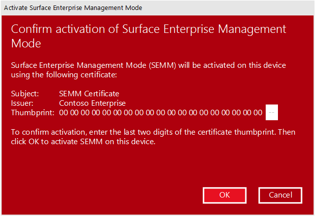SEMM enrollment requires the last two characters of the certificate thumbprint.